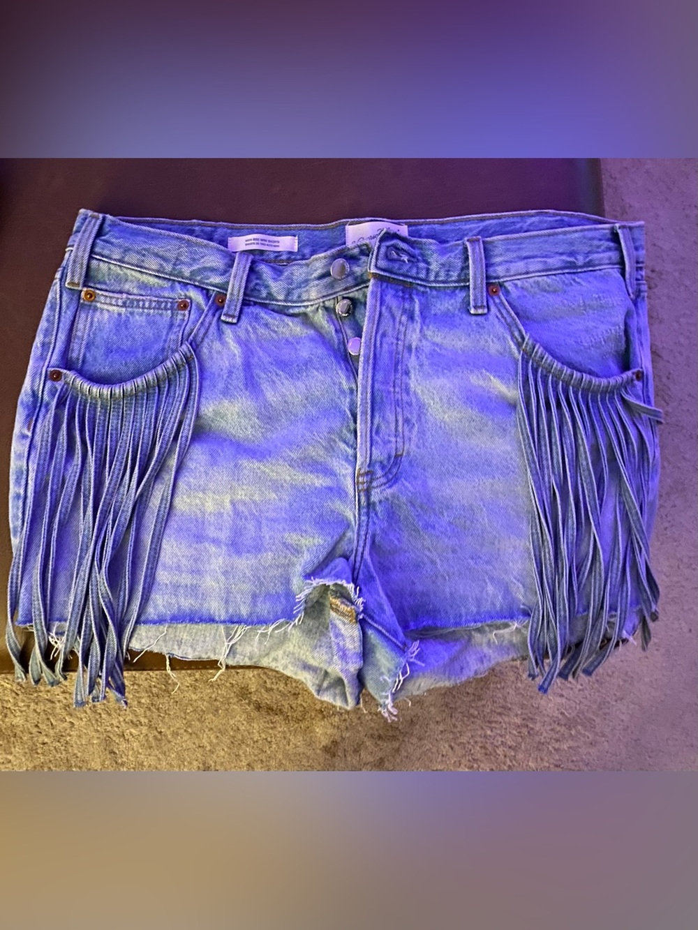 Universal Thread Light Blue Fringe High-Waist Denim Shorts